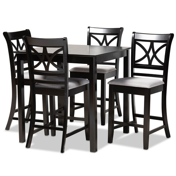 Baxton Studio Chandler Grey Upholstered and Espresso Wood 5-Piece Pub Dining Set 166-10761-9776 - main